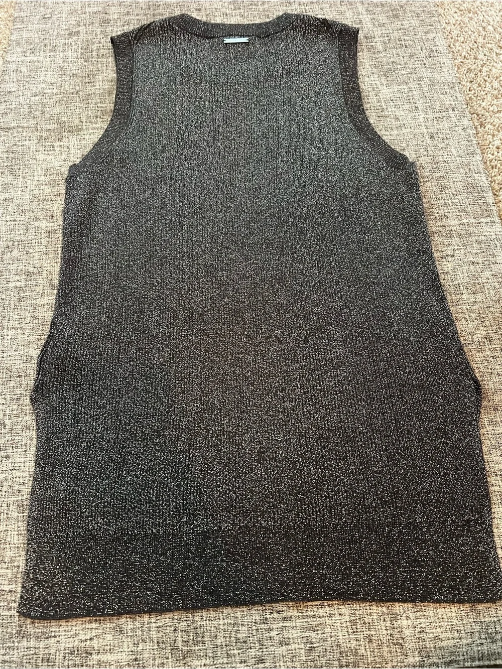 Michael Kors Metallic Knit Sleeveless Sweater Tank XS Black Shimmer